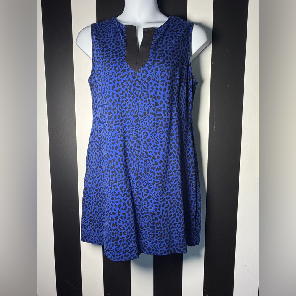 NWOT New York & Company Royal Blue and Black Leopard Print Mini Mod Dress SZ XL